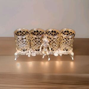 Vintage Sam Fink Gold Filigree Ornate 4 Tube Lipstick Holder with Cherub‎